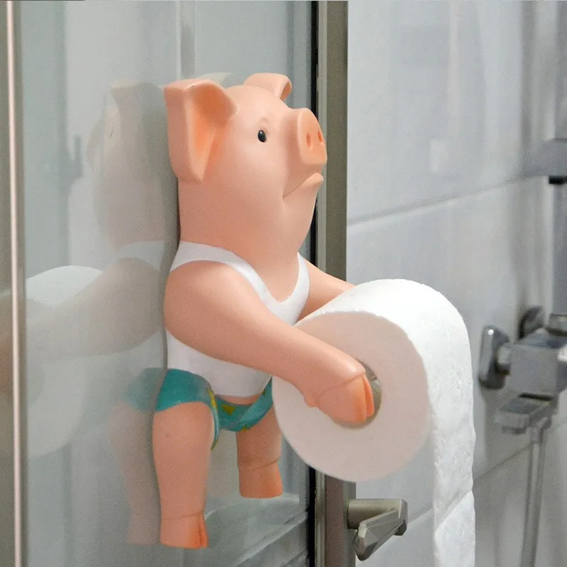 

PVC Pig Style Toilet Paper Holder Punch-Free Hand Tissue Box Household Bathroom Creative Paper Towel Holder Reel Spool Device