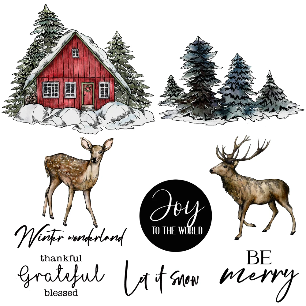 MangoCraft Christmas Reindeer Cutting Dies Clear Stamp Winter Cottage In Snow DIY Scrapbooking Metal Cut Dies Stamps For Cards