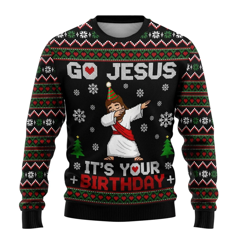 

Fashion Santa Claus Jesus Graphic Christmas Sweatshirt Autumn Winter Holiday 3D Printed Ugly Sweater Casual Oversized Pullovers