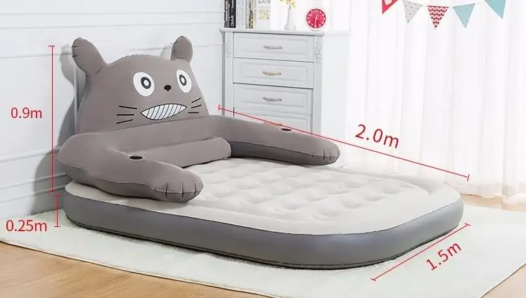 Cute bear new design double flocked airbed air mattress inflatable sofa bed for living room furniture