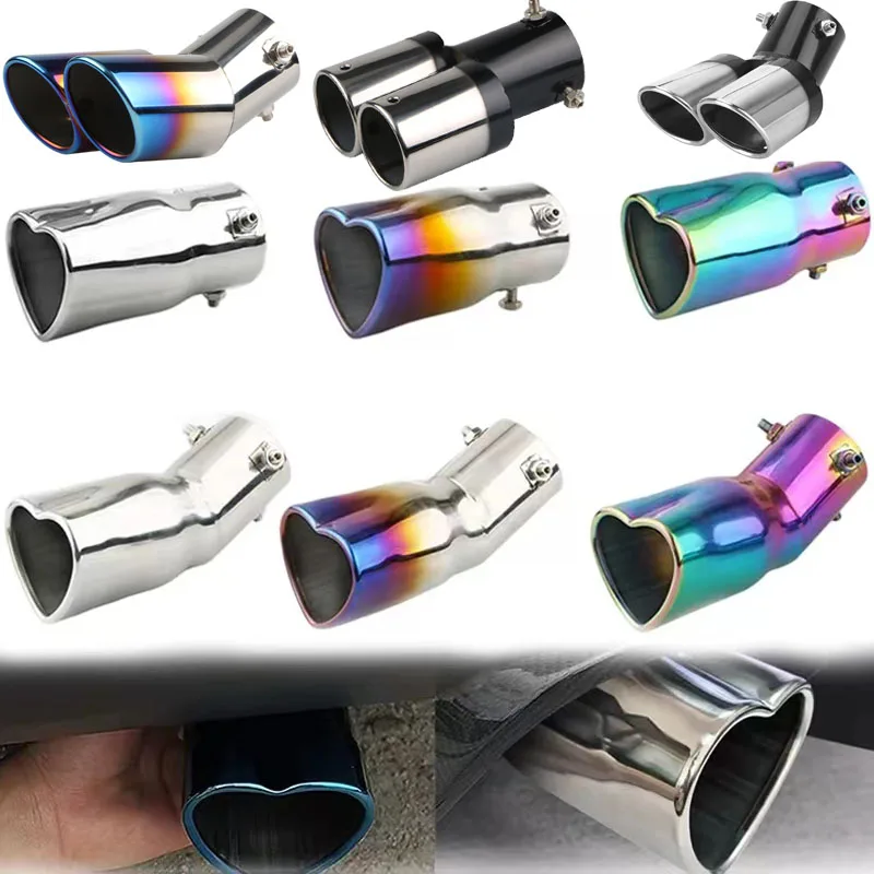 News heart shape styles exhaust car stainless Silver exhaust pipe muffler rear exhaust muffler universal double exhaust tips