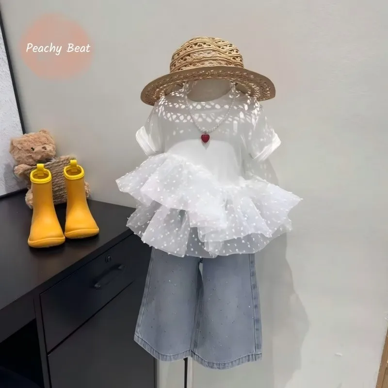 

Fashion Baby Girl Ruffled Tulle Tshirt Infant Toddler Child Polka Dot Tees Tutu Sweatshirt Summer Top Casual Baby Clothes 1-10Y