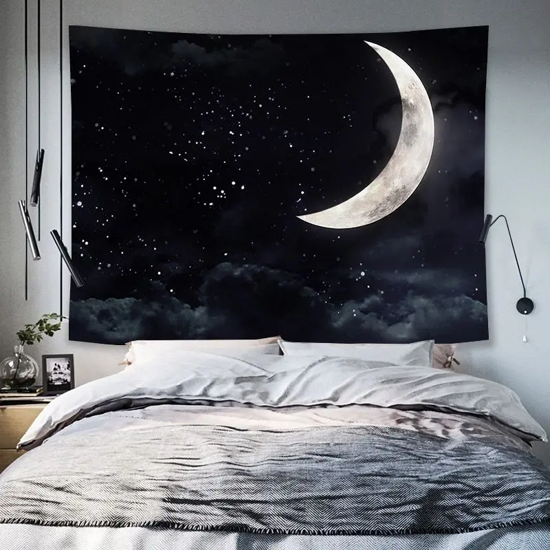 Starry Sky Full Moon Cloud Sea Tapestry Background Fabric High Definition Wear resistant Fabric, Living Room Decoration
