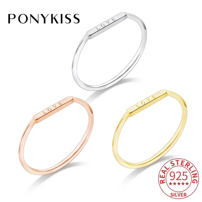 PONYKISS Lãng Mạn S925 Bông Ngọt Ngào Tiếng Anh Chỉ Số Ngón Tay Hình Học Nhẫn Nữ Đảng Mỹ Món Trang Sức Phụ Kiện Minimlist