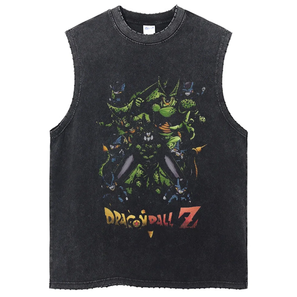 Washed T shirt VintageTank Sleeveless Dragon Ball Anime Graphic Streetwear Summer Harajuku T Shirt Short Sleeve T-Shirt