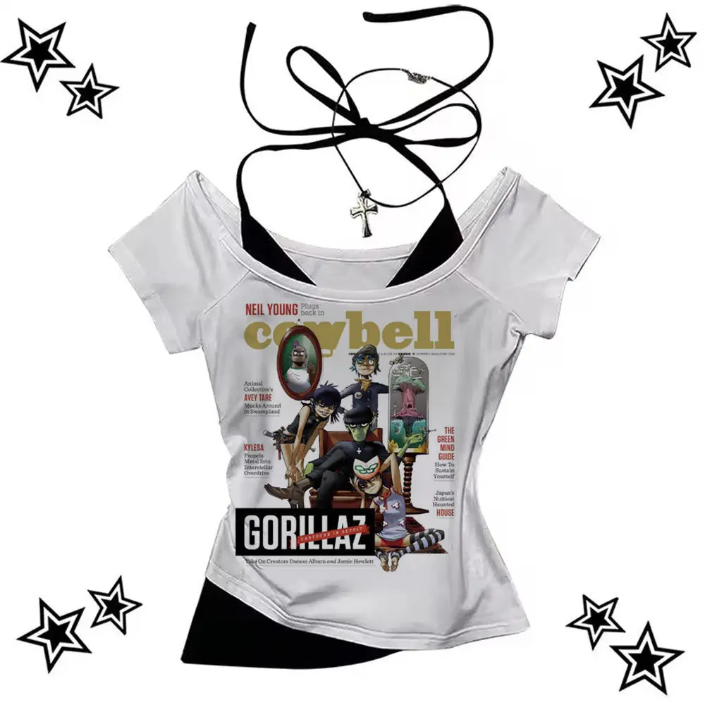Gorillaz t-shirt women kawaii streetwear Psychedelic Trendy top tees Graphic harajuku 2000s Comfortable University Pastel