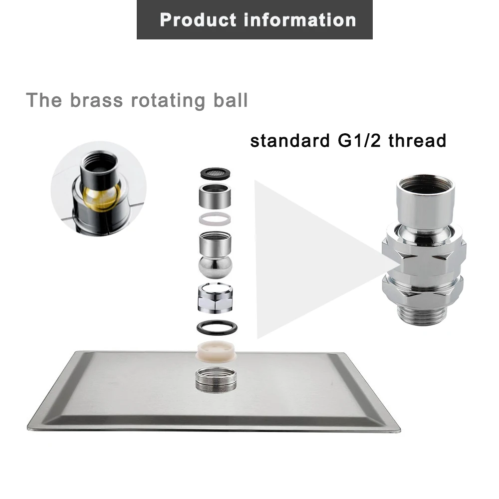 360° Universal Rotating Adapter Rainfall Shower Head Ball Joint Hardware Head Shower Adjustable Angle Swivel Connector Accessory