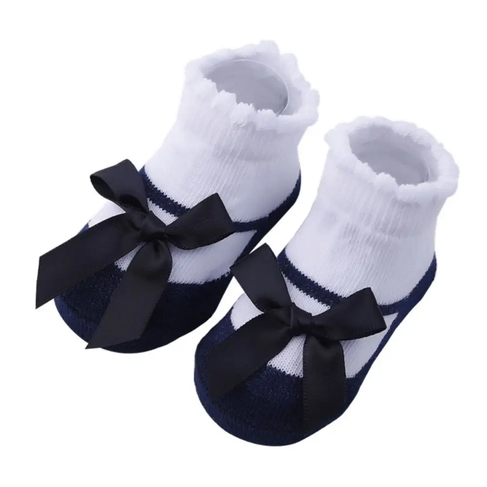 New Bow Knot Baby Socks 0-6 Months High-quality Striped Lace Trim Socks Summer Cotton Anklet Socks