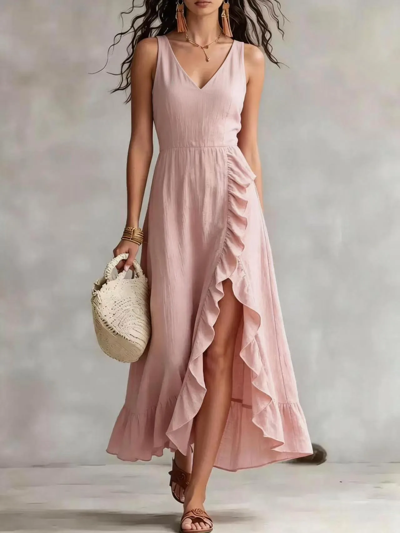 

European and American women's 2024 summer new solid color sexy one shoulder see through lace dress