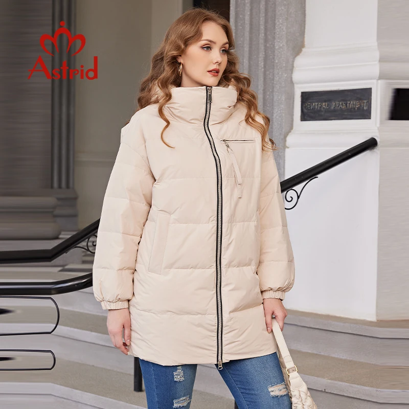 Astrid New Winter Clothes Women Loose Mid-Long Fashion Down Jacket Plus Size Women\'s Parka Hooded Simple Casual Quality Jackets