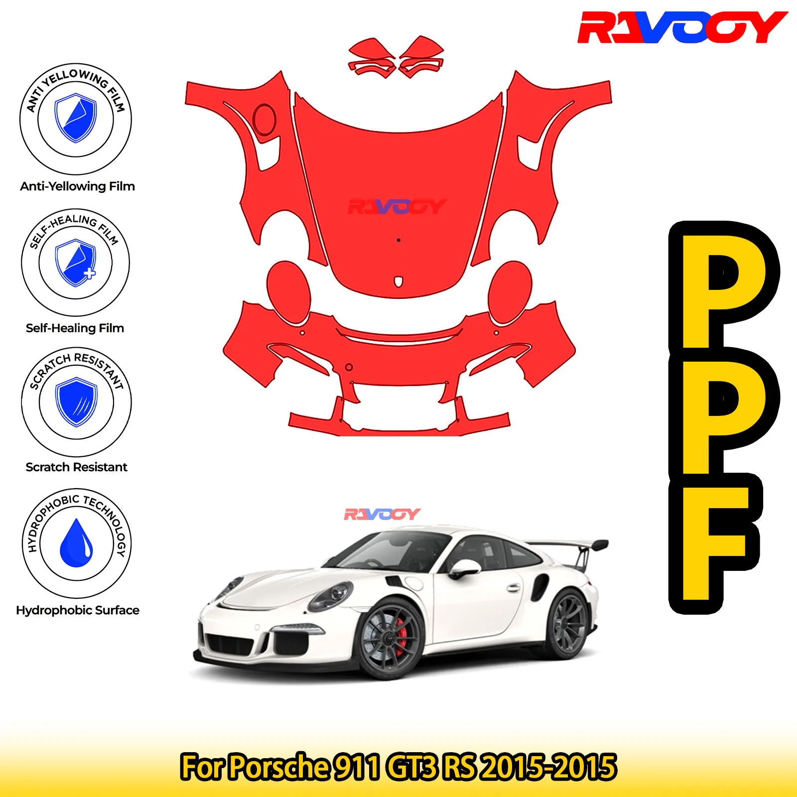 

For Porsche 911 GT3 RS 2015-2015 Glossy Matte Black Precut front PPF Kit Paint Protection Film
