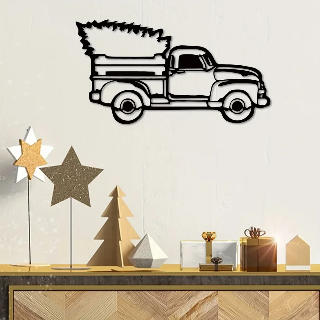 

CIFBUY Decoration Christmas Truck Metal Wall Hanging Art Personalized Truck Merry Christmas Sign Christmas Truck Stencils Outdoo