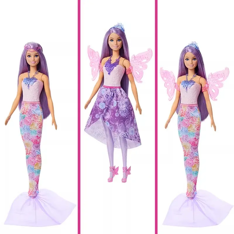Barbie Doll Mermaid Toy for Girls Pink Fantasy Ocean Princess Movable Joints Shell Hair Accessories Fish Tail Dress up Playset