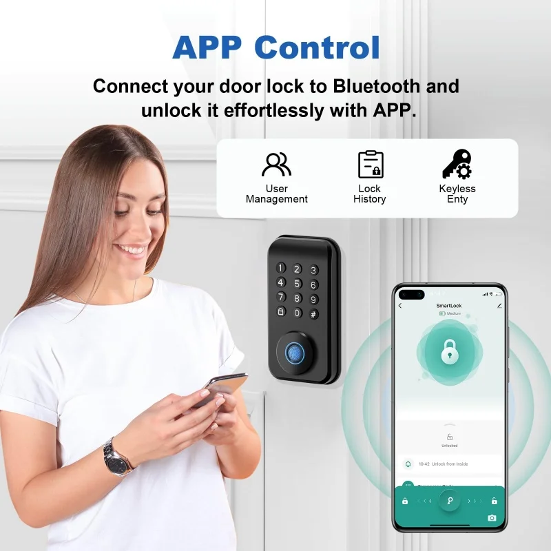 قفل إلكتروني متعدد الوظائف ببصمة الإصبع الرقمية مع مفتاح كلمة المرور Smart Life Tuya APP فتح قفل باب غرفة النوم عن بعد ذكي