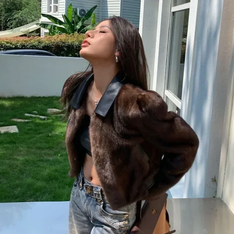 Women's Short Temperamental Imitation Mink-Like Fur Coat Female Fashion Monochromatic Casual Versatile Outerwear Autumn Winter