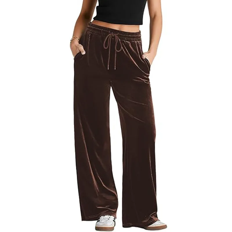 Autumn Winter Velvet Wide Leg Trousers Womens Loose Casual Pants Comfortable Drape High Waist Lady Elegant Commuter Bottoms Wear