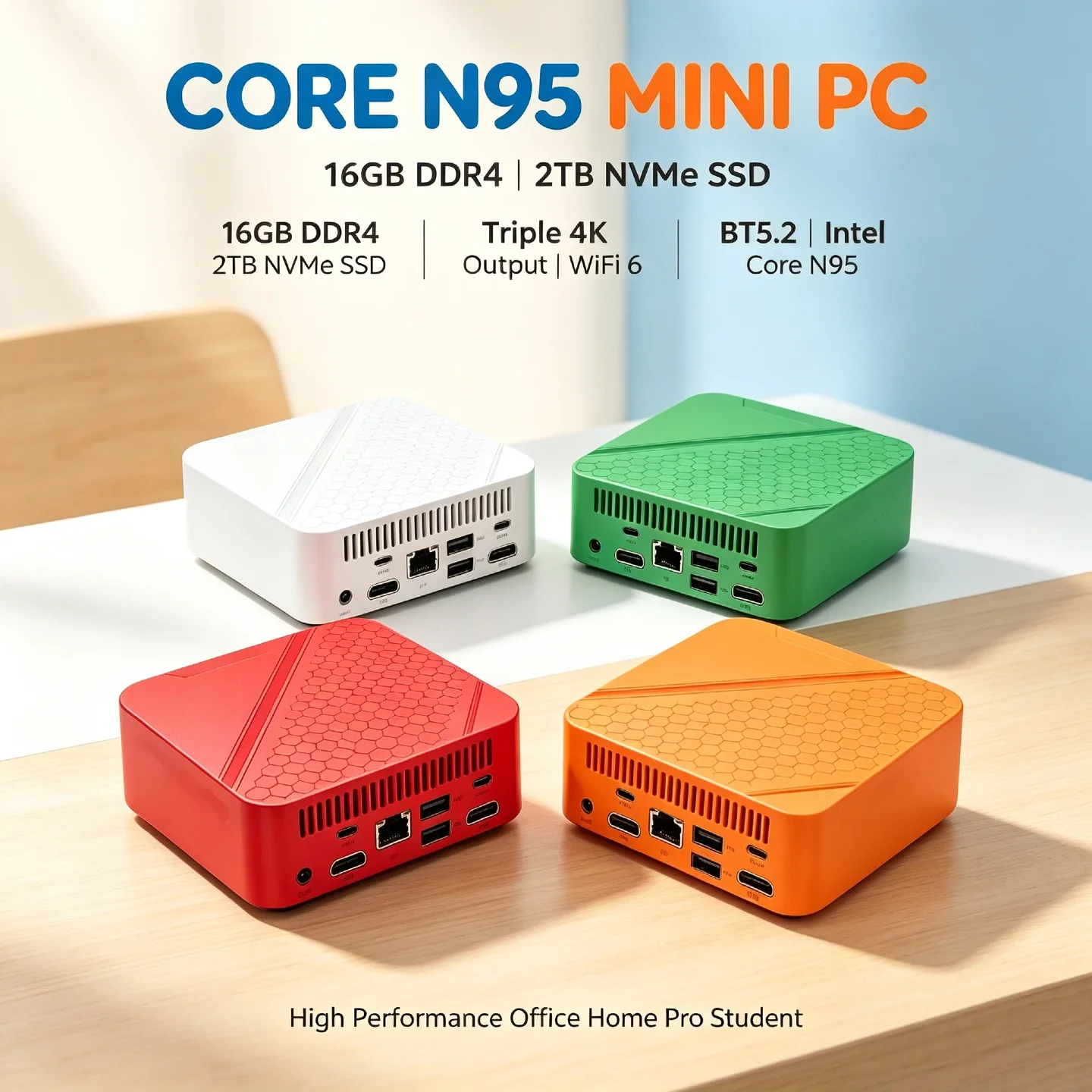 Core N95 Intel Mini Desktop 16GB DDR4 2TB NVMe SSD Triple 4K Output WiFi6 BT5.2 High Performance Office Home Pro Student