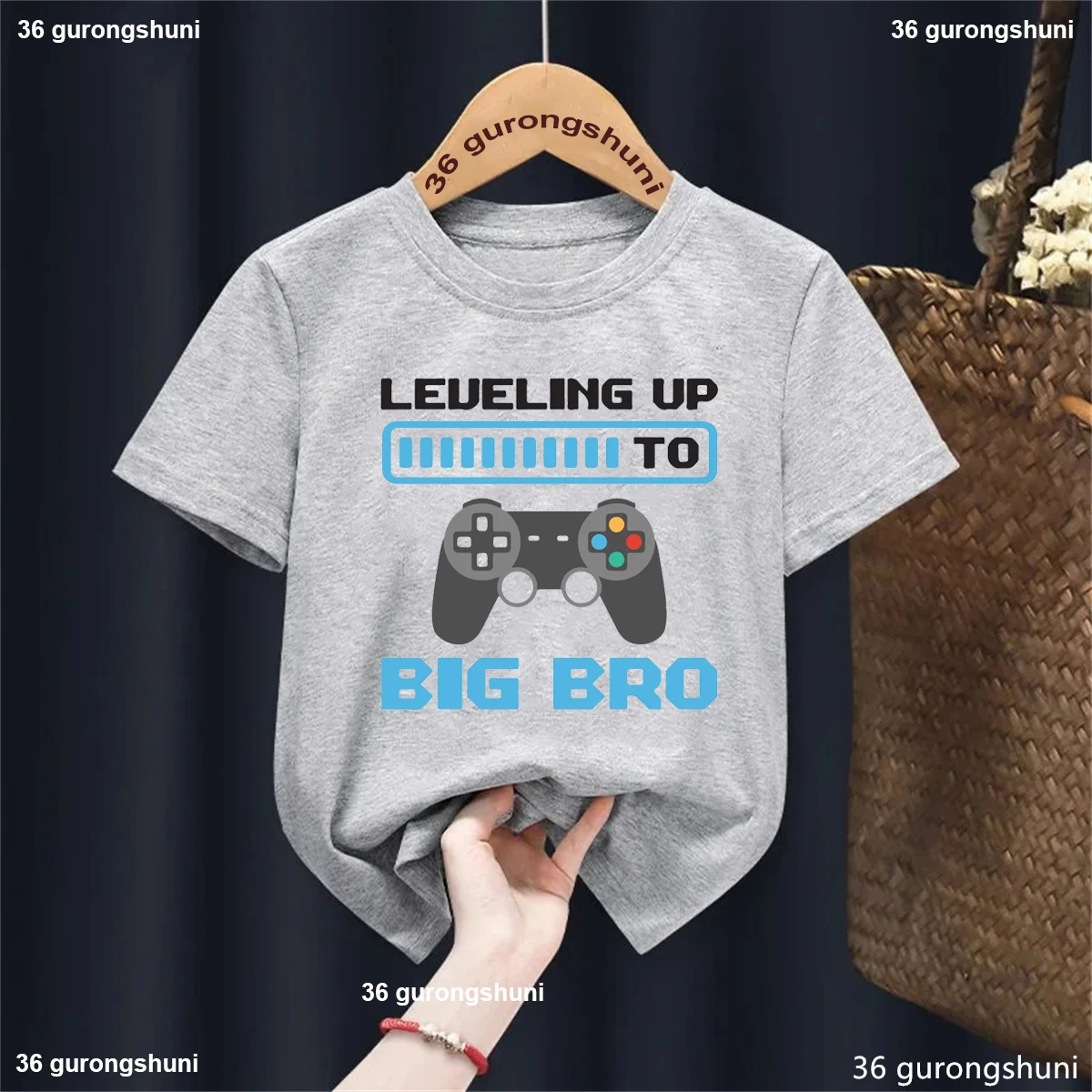 Leveling Up To Big Bro Game Consoles Printed T Shirt Boys Pregnancy Announcement Shirt Funny Kids Clothes Summer Tops Tee Shirt