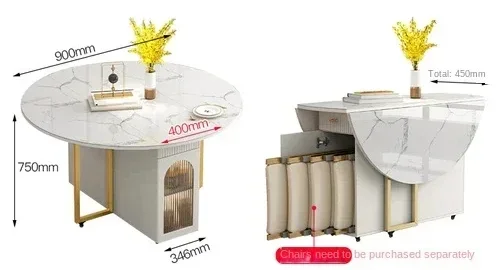 Small unit movable foldable dining table, household round table, light luxury dining edge cabinet, all in one