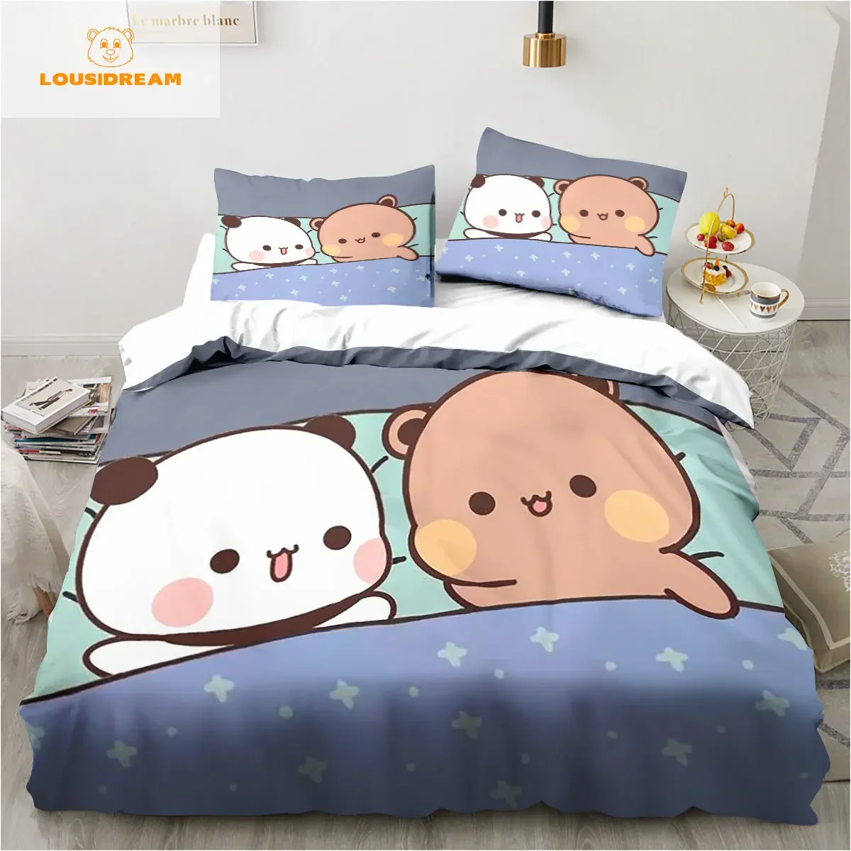 Bubu Dudu Cartoon Cute Bear Kawaii Christmas Gift King Twin Double Child Bedding Set Microfiber or Polyester Duvet Cover Set