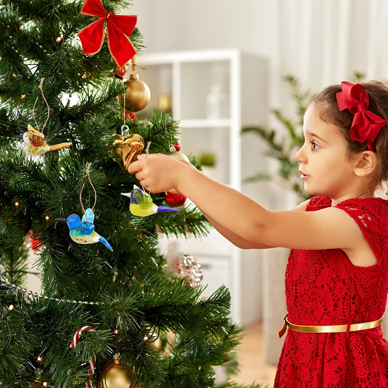 

3Pcs Hummingbird Ornament Colorful Glass Birds for Home Garden Decoration Lightweight Hanging Crystal Glass Bird Sculpture