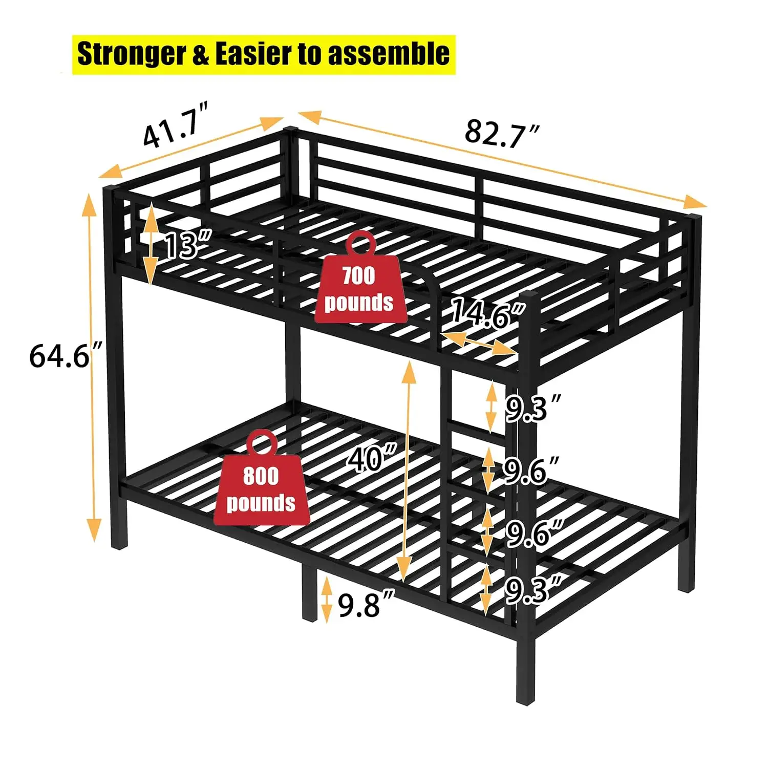 Upgraded Heavy Duty Metal Twin XL Bunk Bed Frame, Thickened Stable Steel Bed Frame for Dorm Bedroom, Customized