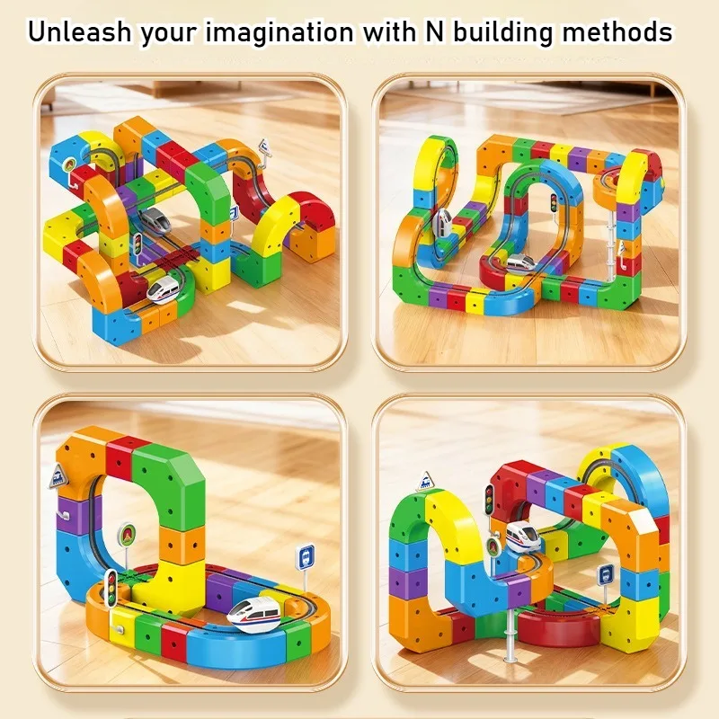 어린이 매직 트랙 기차 재미있는 전기 조립식 블록 자석 레일카 DIY 교육용 장난감 크리스마스 선물