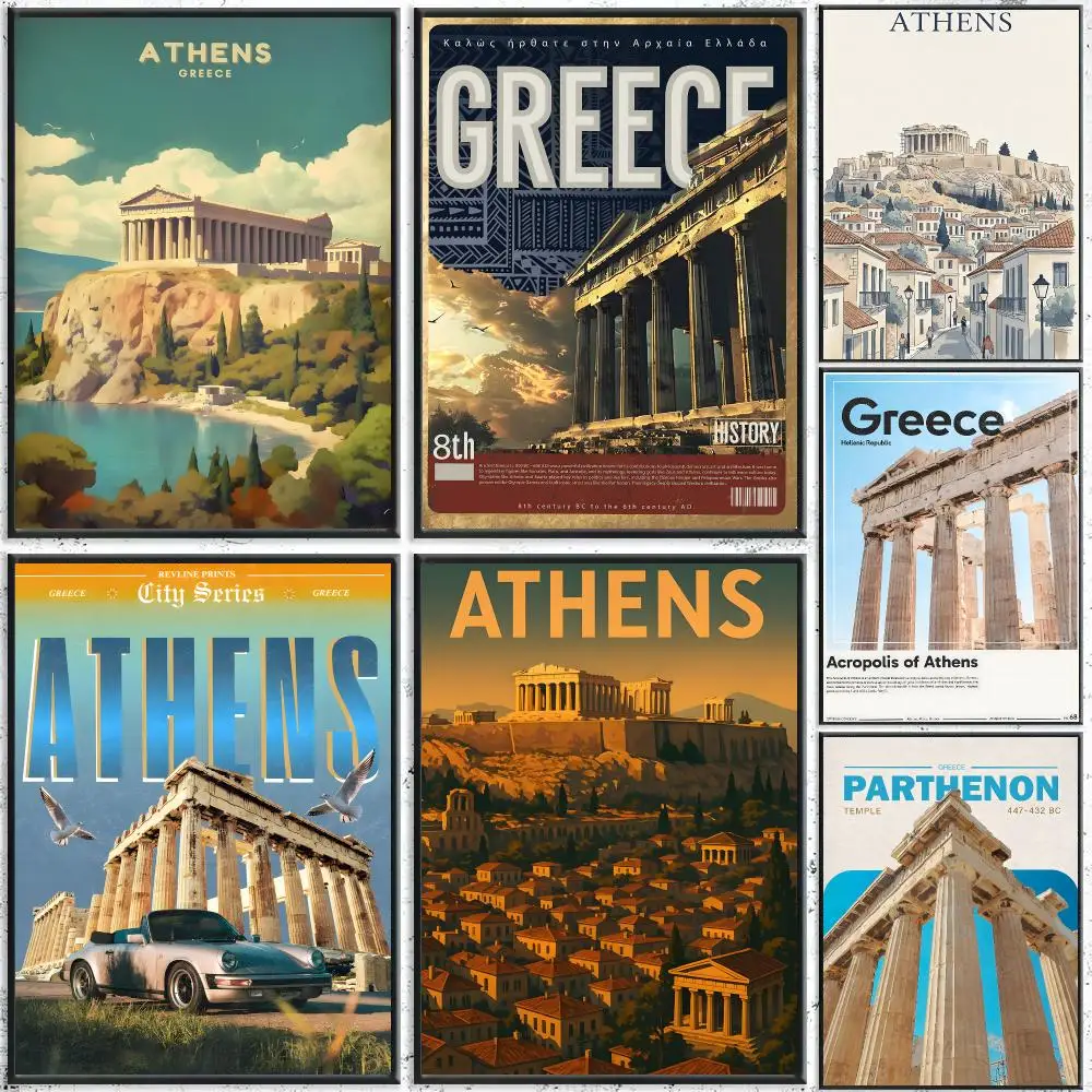 Point of Interest Parthenon Poster Self-Adhesive Waterproof Wall Stickers, Coffee Bar Home Wall Decor