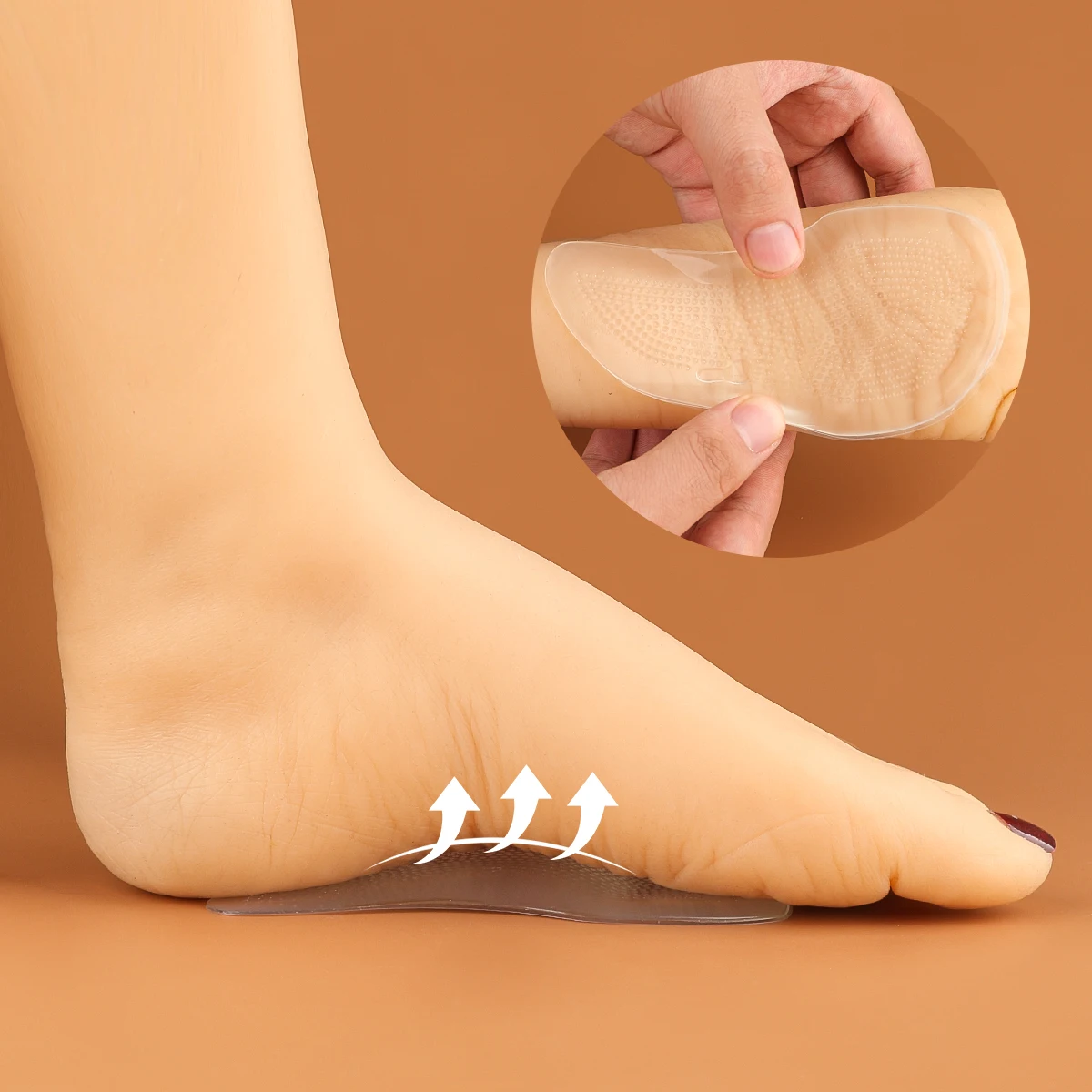 قوس دعم النعال للرجال والنساء ، أقدام مسطحة ، شفافة ، امتصاص الصدمات ، تخفيف الآلام ، التدليك ، عالية الكعب ، نصف حجم P