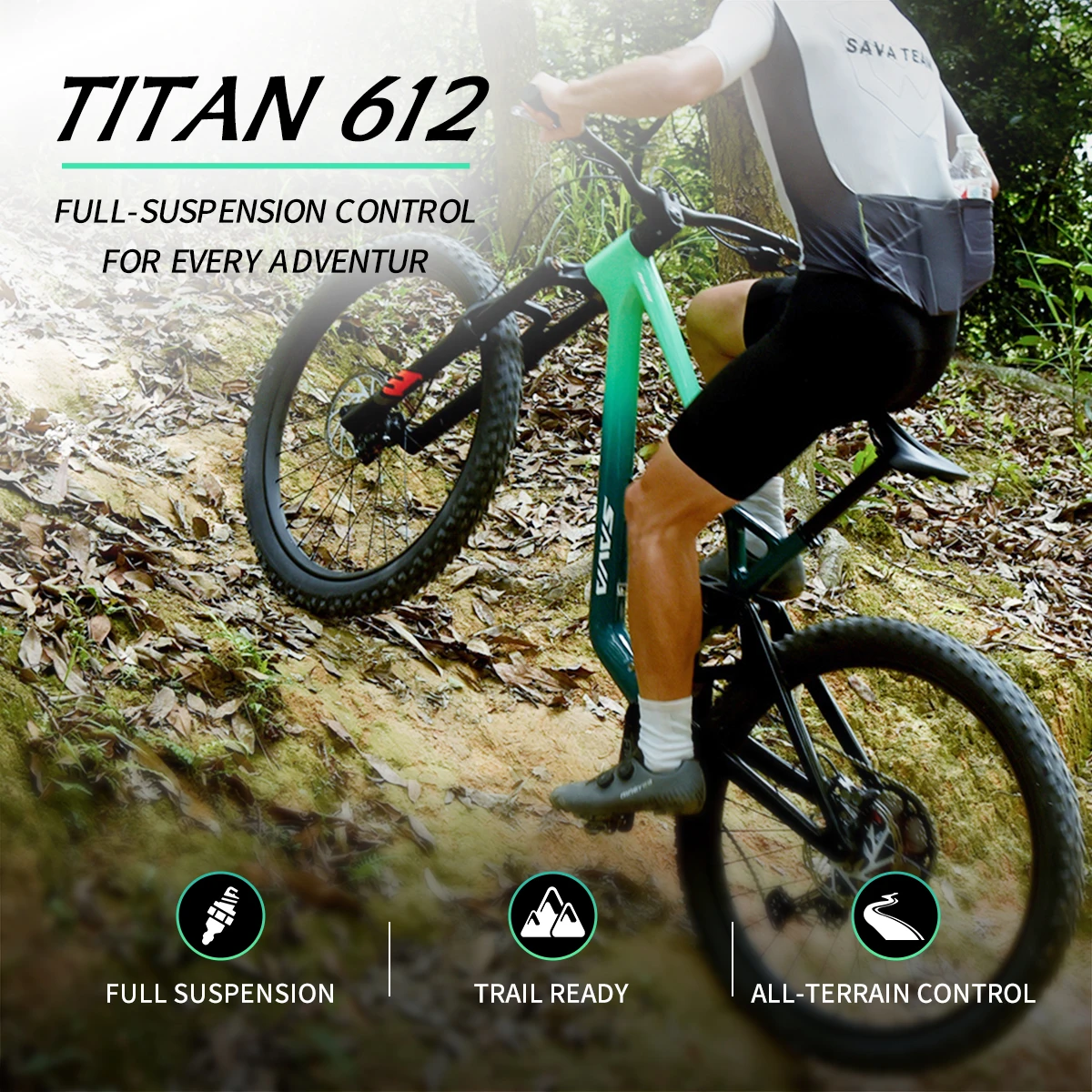 SAVA TITAN 612 Carbon Fiber Full Suspension Off-Road Bicycle, Soft-Tail Shock System, Hydraulic Disc Brake, Adult Enthusiasts