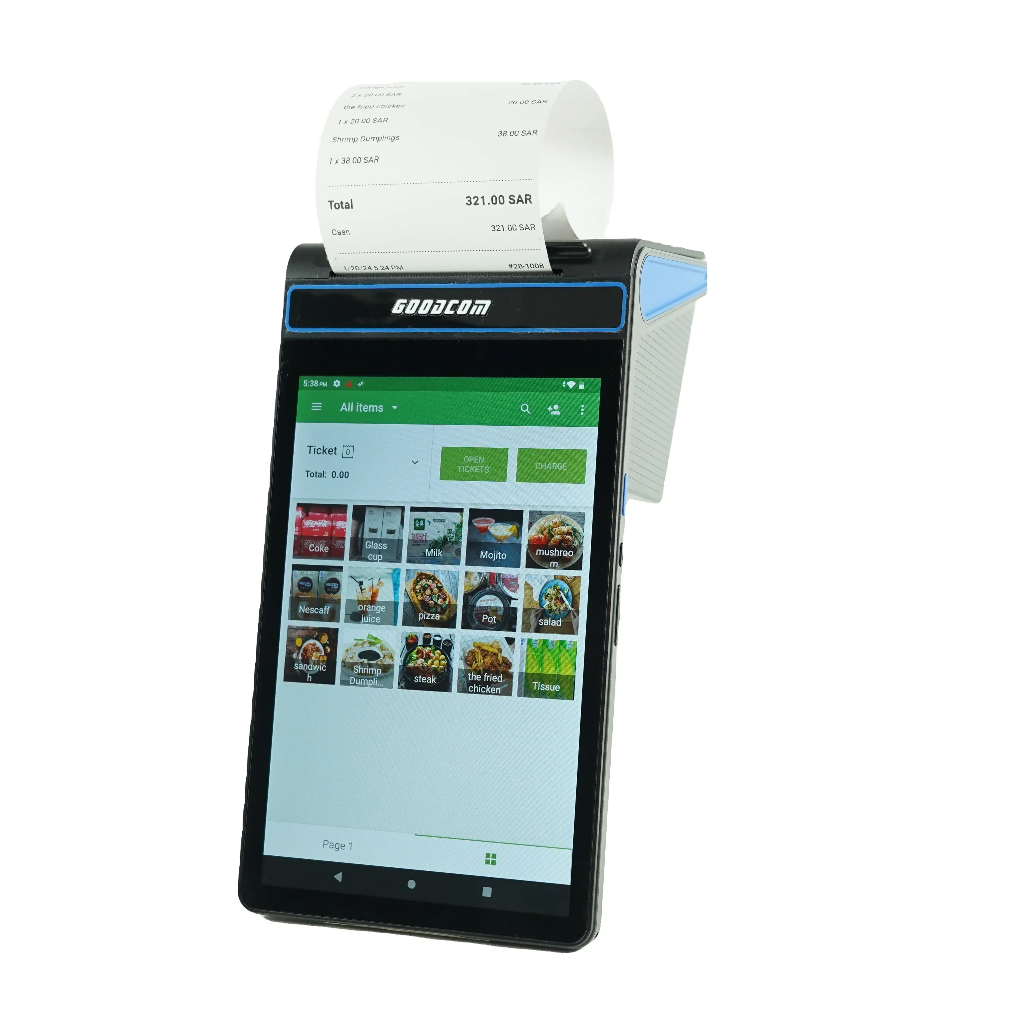 GOODCOM Terminale POS Android 12 Stampante da 80 mm Loyverse Desktop POS Registratore di cassa 4G WIFI BT Scanner NFC