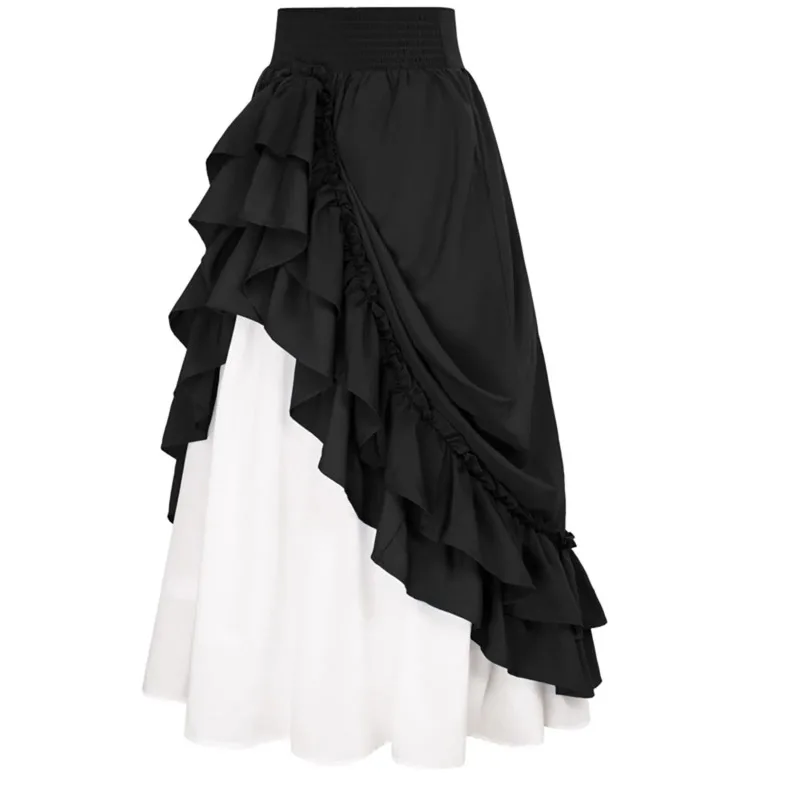 

Retro Medieval Skirts Women Vintage Renaissance Victorian Ruffled Hem A-Line Skirts Cosplay Costumes High Waist Maxi Skirt
