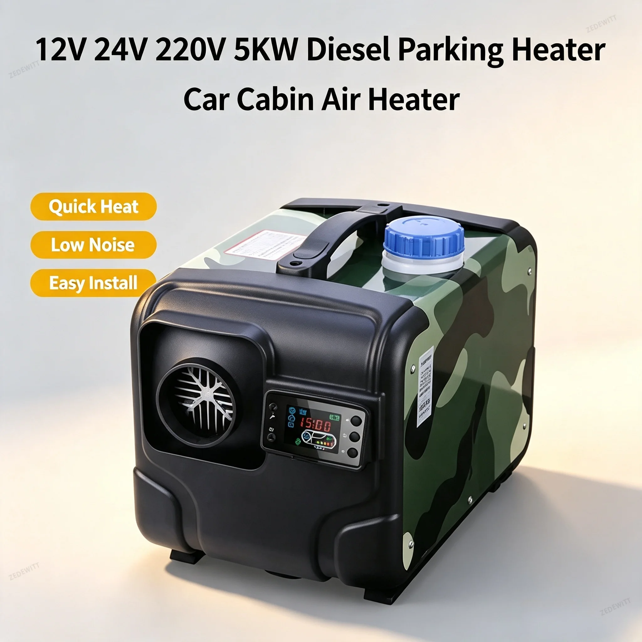 5KW Diesel Parking Heater 12V24V220V Multi Voltage Aluminum Housing Defrosting LCD Display Wireless Remote for RV Bus Snow Area