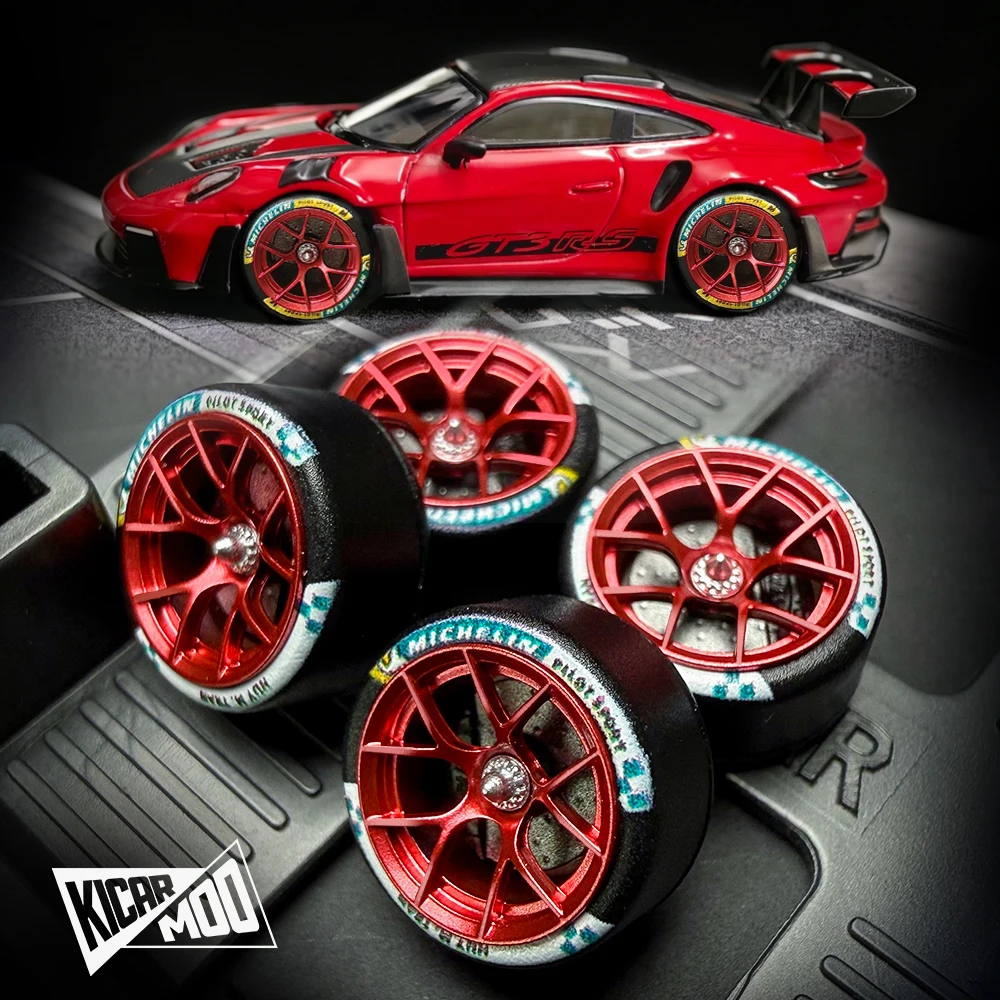 Kicarmod 1/64 Resin "Dove" Center Lock Racing Model Wheels 10.8mm with Rubber Tires & Dynamic Bearings for MINIGT 911 R8 view 3