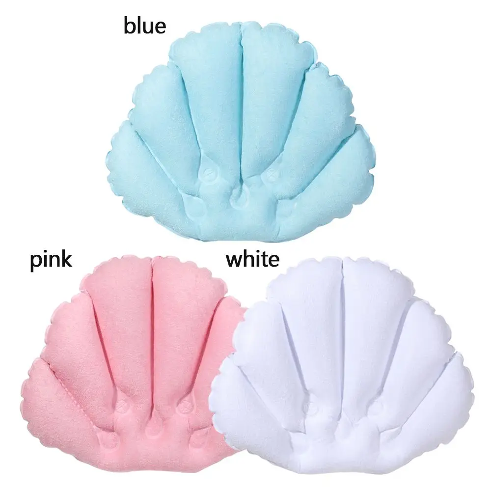 Colorful Fan Shaped Inflatable Shower Pillow Soft Terry Cloth Pillow Bathtub Spa Cushion Neck Support With Suction Cups