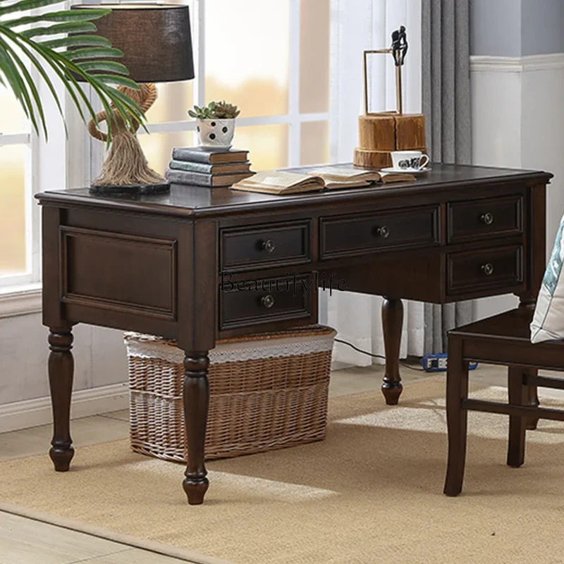 

yj5 American-style Solid Wood Desk Black Walnut Writing Desk Study Office Computer Desk