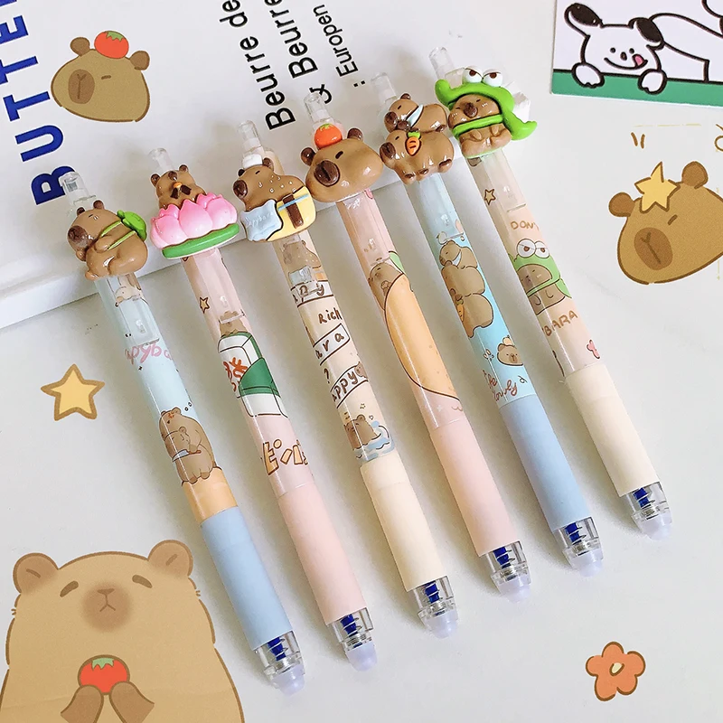 Kawaii Cartoon Capybara Blue Ink Erasable Gel Pen School Office Supplies Stationery Gift Students Cute pens pretty aesthetic