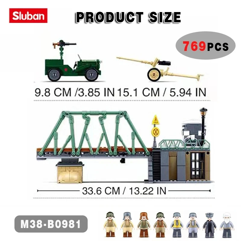 Sluban 769PCS WW2 Battle Of Budapest Bridge Scene Building Blocks Classic War View Model Bricks Set With Figures Kids Toys Gifts