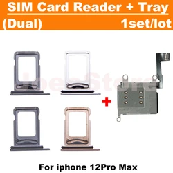 1set SIM Card Tray Reader Holder Socket For IPhone 12 Pro Max Dual sim card Tray Slot Adapter Flex Cable Replacement Parts