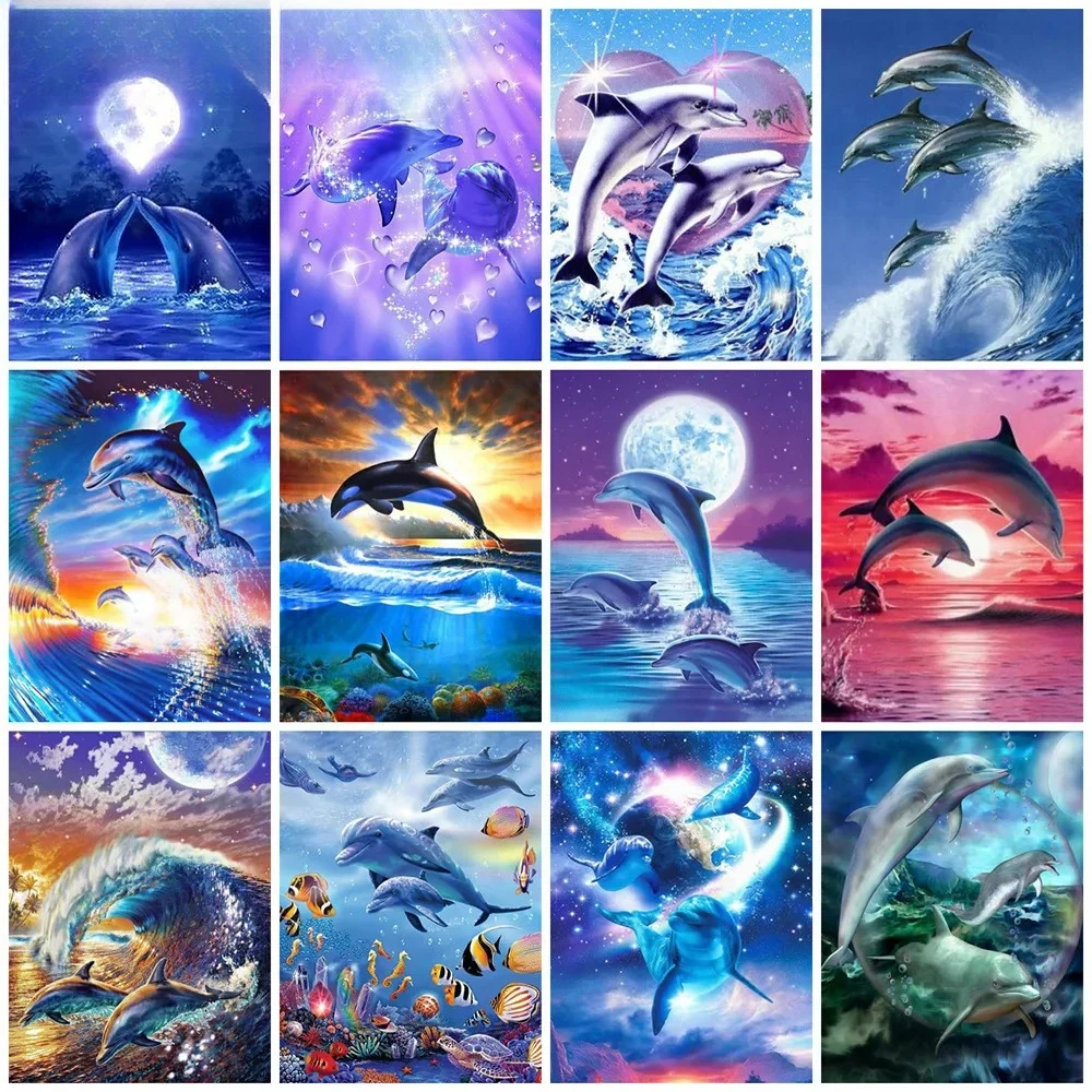 Frameless, Diamond Painting Dolphin Full Square Diamond Embroidery Animals Mosaic Cross Stitch Art New Arrival Home Decor view 2