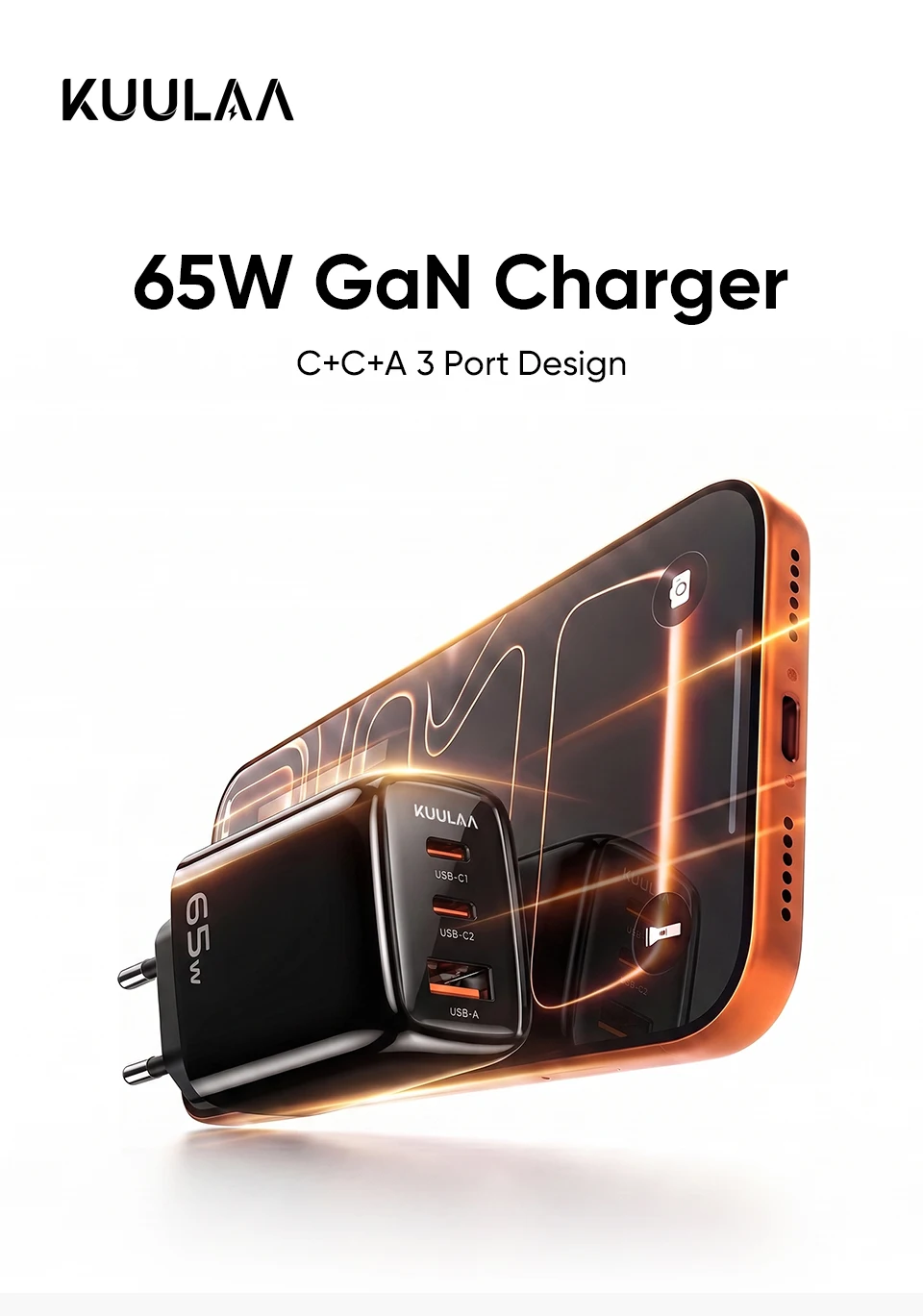 KUULAA 65W GaN Ladegerät Typ C Quick Charge 4.0 3.0 PD USB-Ladegerät für iPhone 17 16 15 Pro Max Schnellladegerät für Laptop PD-Ladegerät – Detail 1