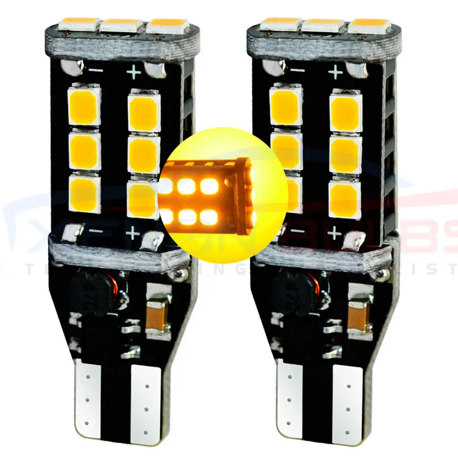 2 x T15 LED W16W Amber Orange Indicators Canbus Error Free Xenon Light Bulbs