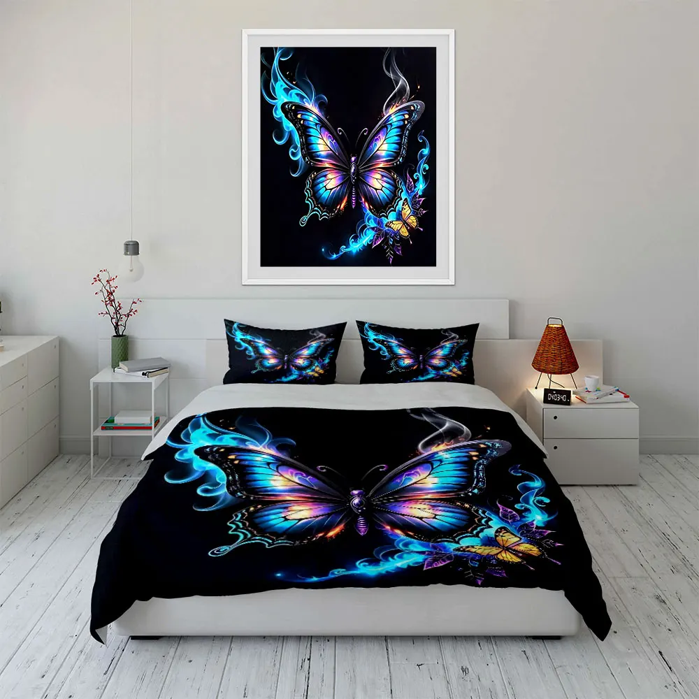 

Butterfly Artwork Set Decoration Bedding Set with 1 Duvet Cover 2 Pillowcases Single Double King Queen, Gift