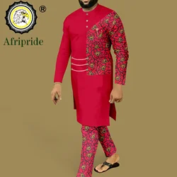 African Suits for Men Single Breasted Chain Long Shirts and Pant 2 Piece Set Print Outfits Dashiki Clothes for Wedding A2316034