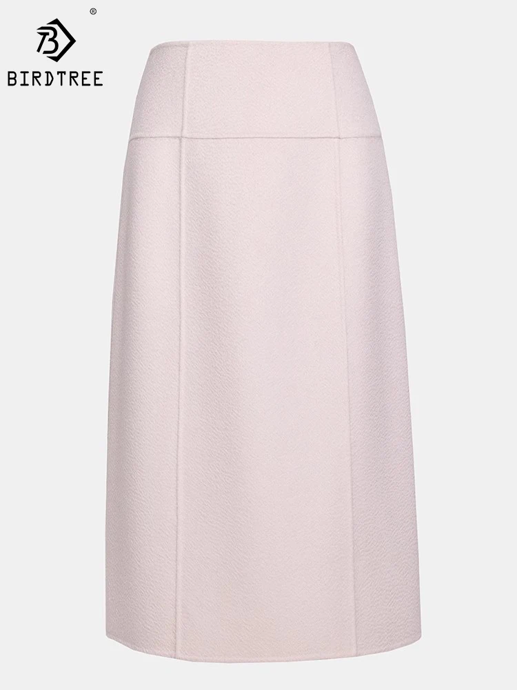 

Birdtree 100%Wool Elegant Double-faced Skirt Thickened High-Waisted Solid Slim Versatile Commuting Midi Skirts Winter B3D748QD