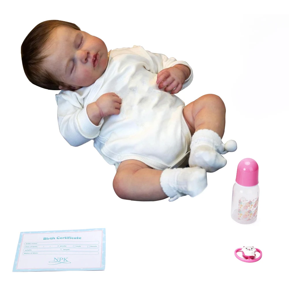 Reborn Baby Dolls Silicone Simulation Baby Dolls with Brown Hair Dolls Teaching Aids 49CM for Children Gifts Baby Companion Toys