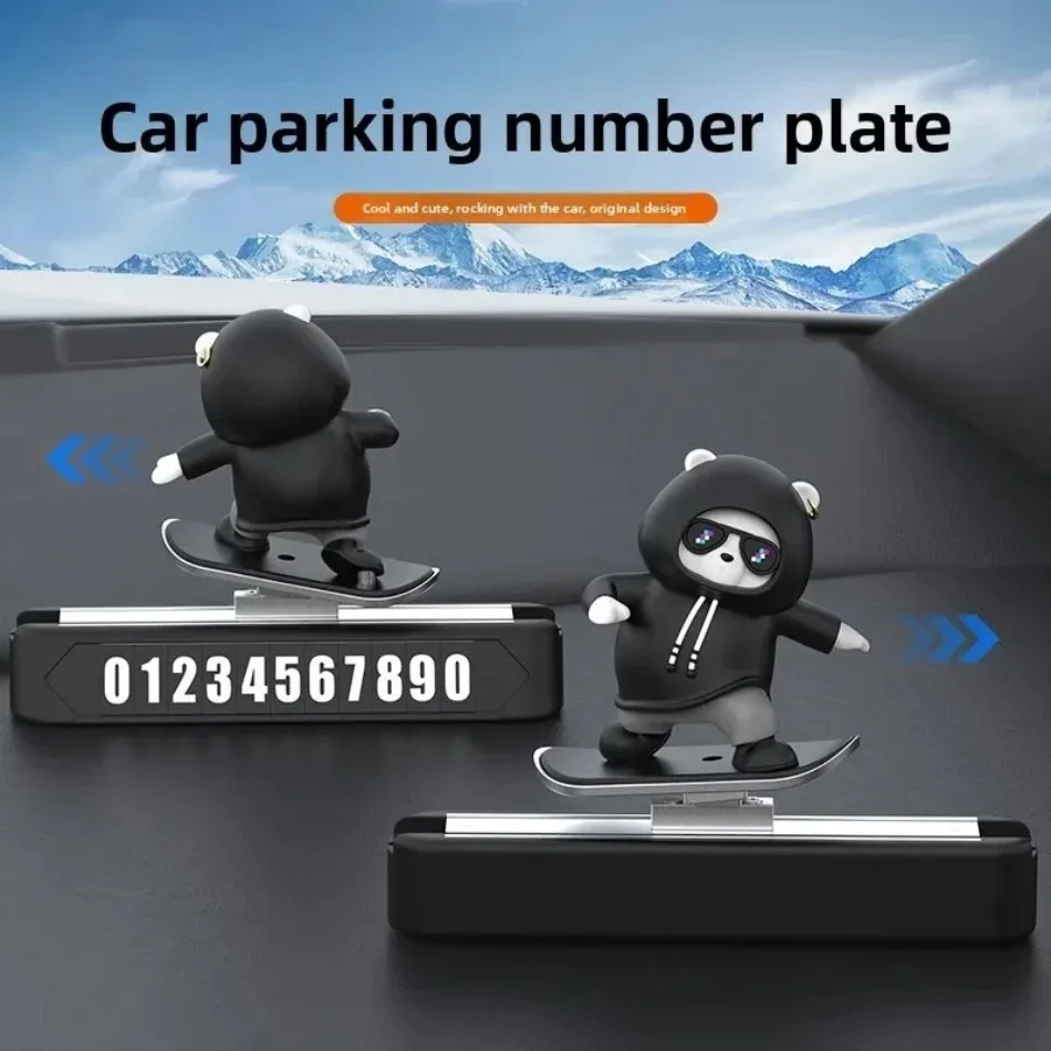 

Brand New Dashboard Magnetic Cool Skateboard Bear Parking Number Plate Car Dashboard Decoration Creative Car Cartoon Accessories