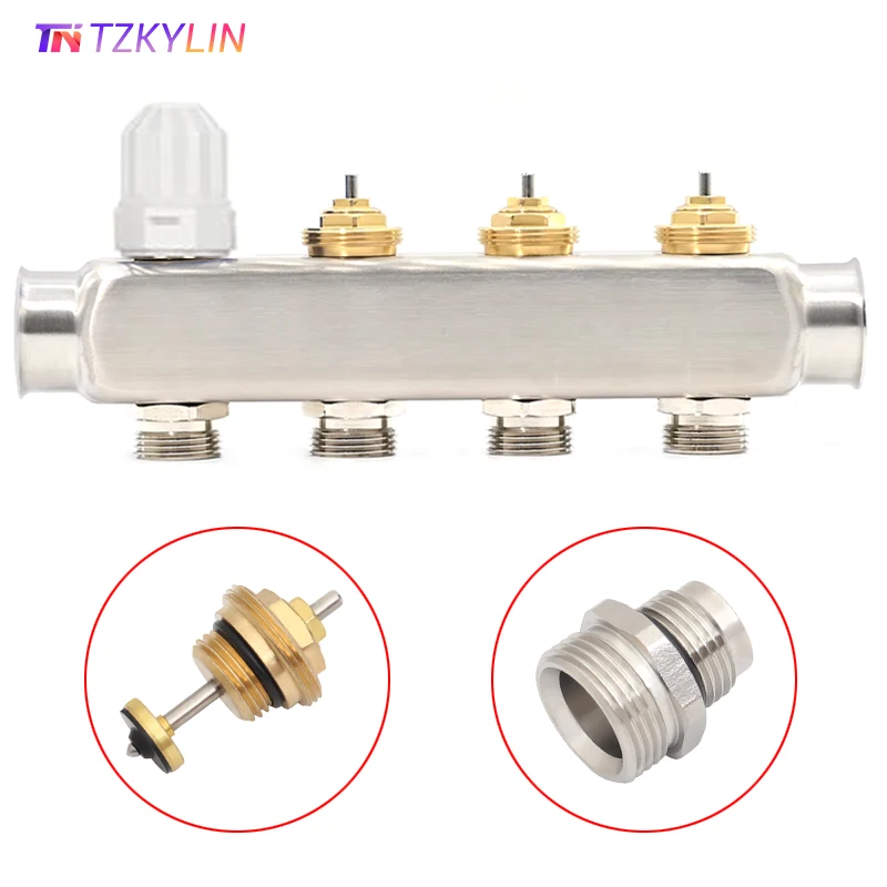 Kit collettore di riscaldamento a pavimento in acciaio inossidabile S304, con misuratore di portata e vite termostatica, filettatura del tubo principale G1".