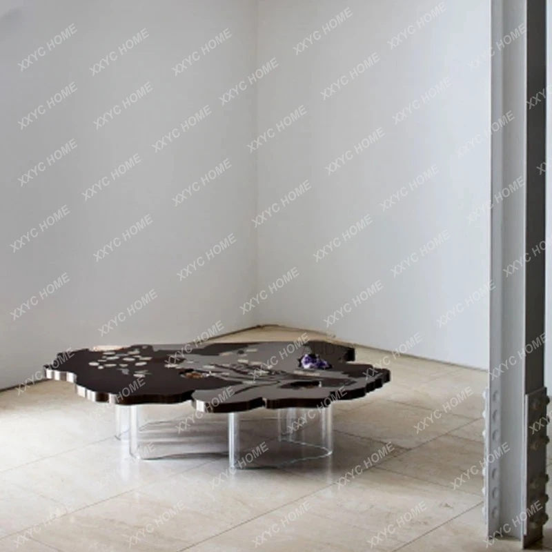 A Light Luxury Nordic Modern Minimalist Design Shaped Stainless Steel Coffee Table Transparent Acrylic Coffee Table