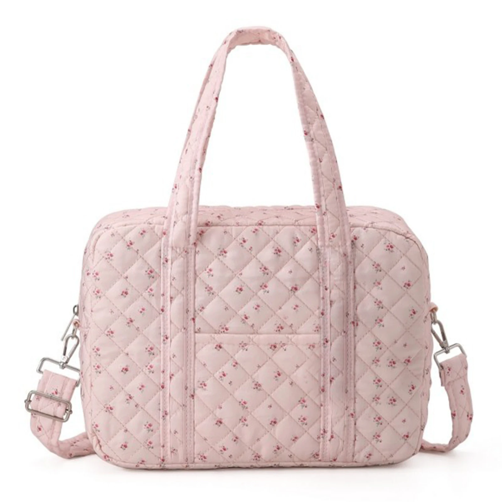 

Padding Shoulder Bag Large Capacity Puffy Lightweight Handbag Floral Printed Quilting Tote Handbag Mommy Trip Storage Bag